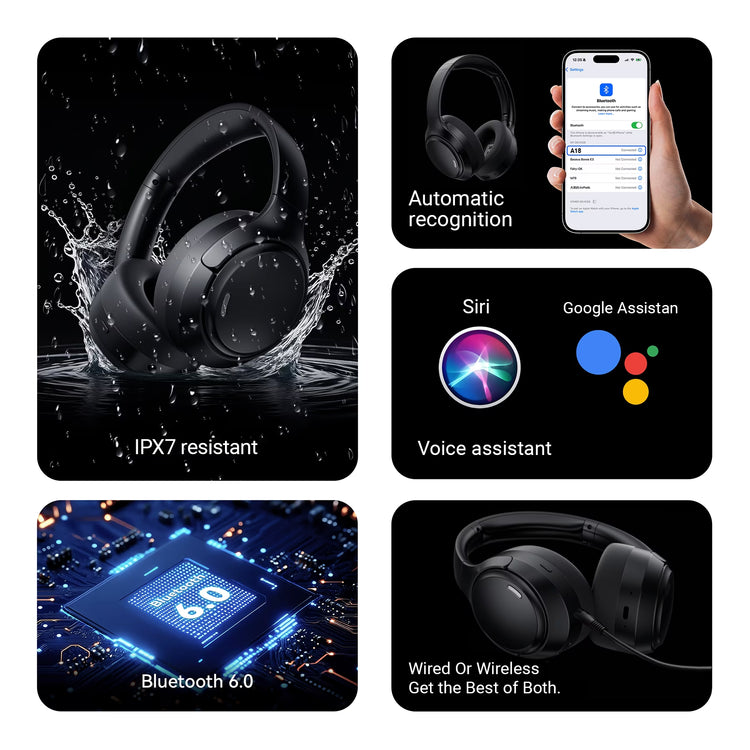Wireless Over-Ear Headphones with Hybrid ANC – 50 dB Noise Reduction, 120-Hour Battery, 6-Mic ENC, Spatial Audio and Foldable Design