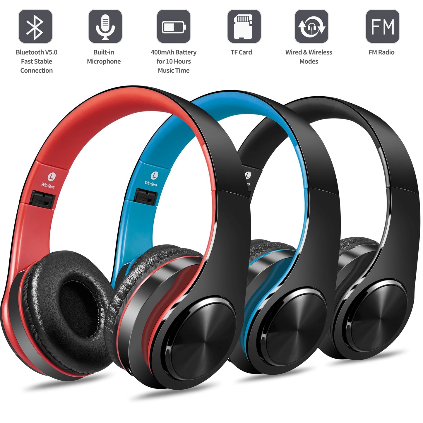 Wireless Bluetooth Noise Cancelling Headphones with Mic – Foldable Over-Ear Headset
