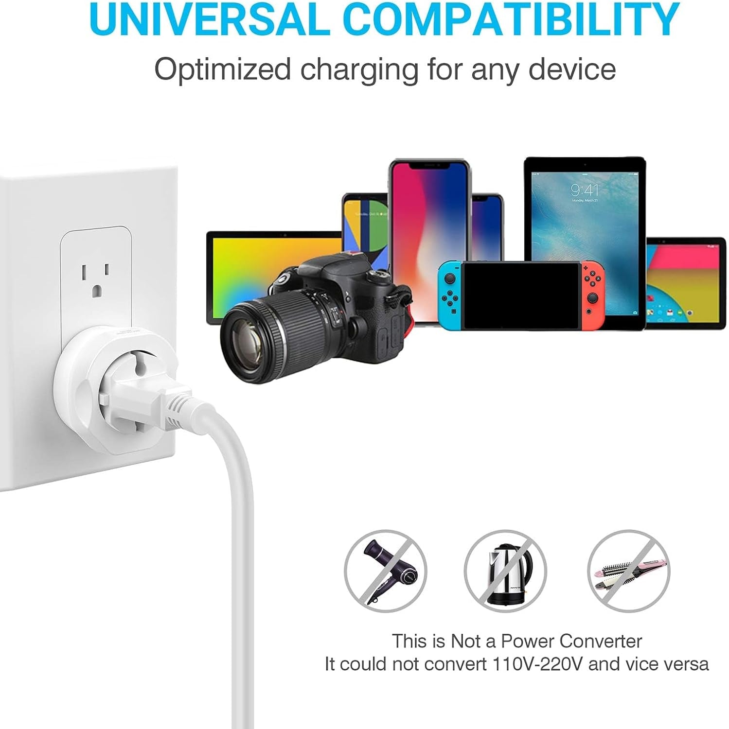 European to US Travel Plug Adapter | Type C/E/F to USA, Grounded
