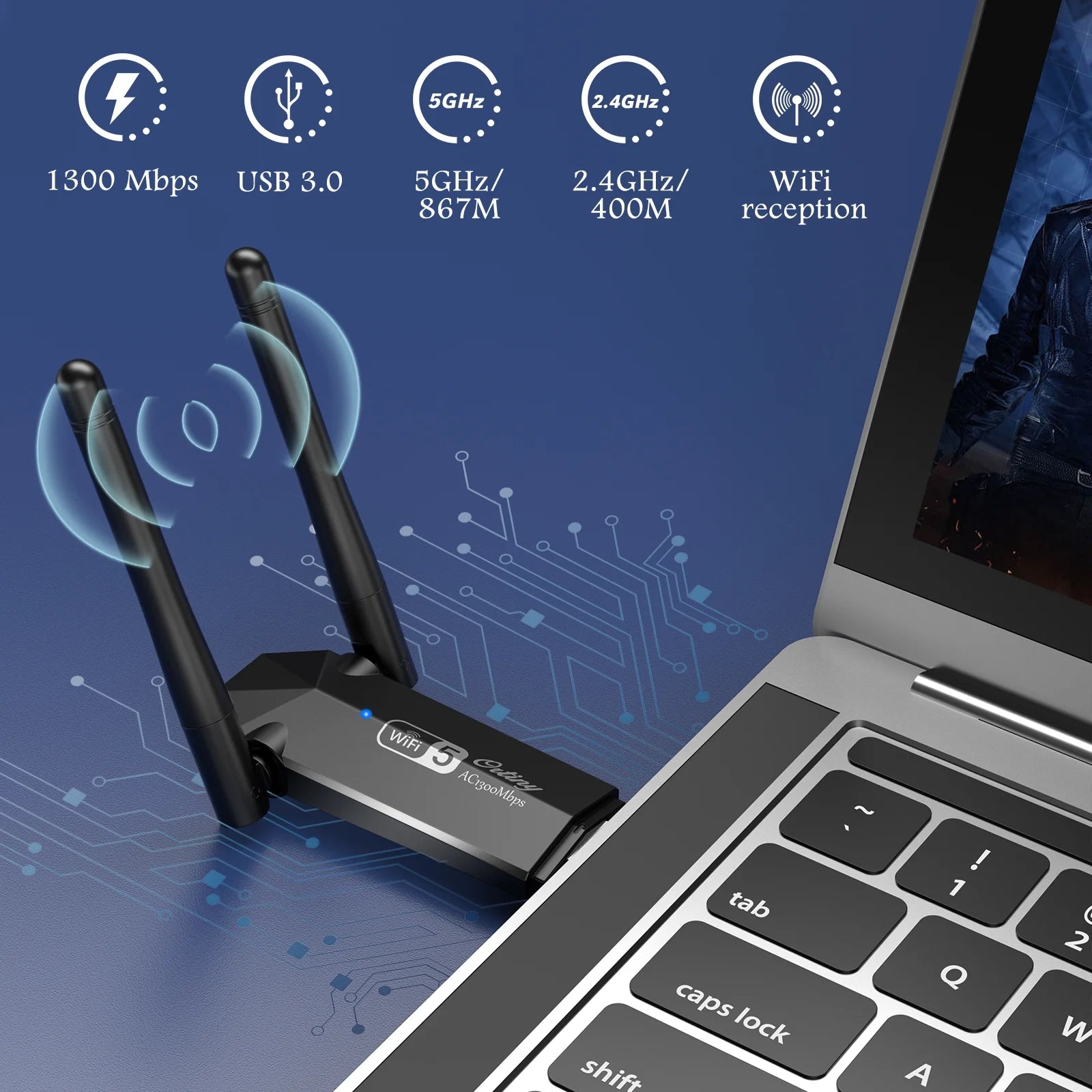 1300Mbps Dual-Band USB 3.0 Wi-Fi Adapter