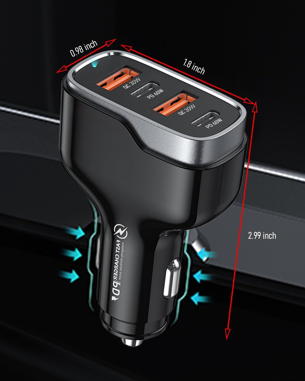 120W 4-Port USB-C Car Charger