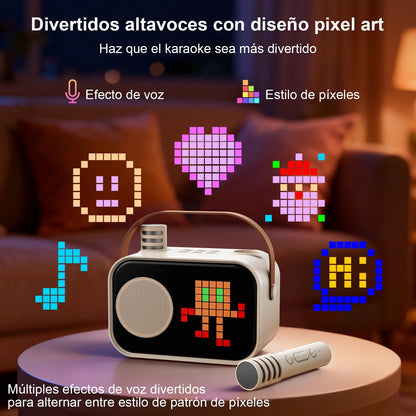 Mini Karaoke Machine for Kids & Adults – Portable Bluetooth Speaker with 2 Wireless Microphones & 15+ Pixel Animations