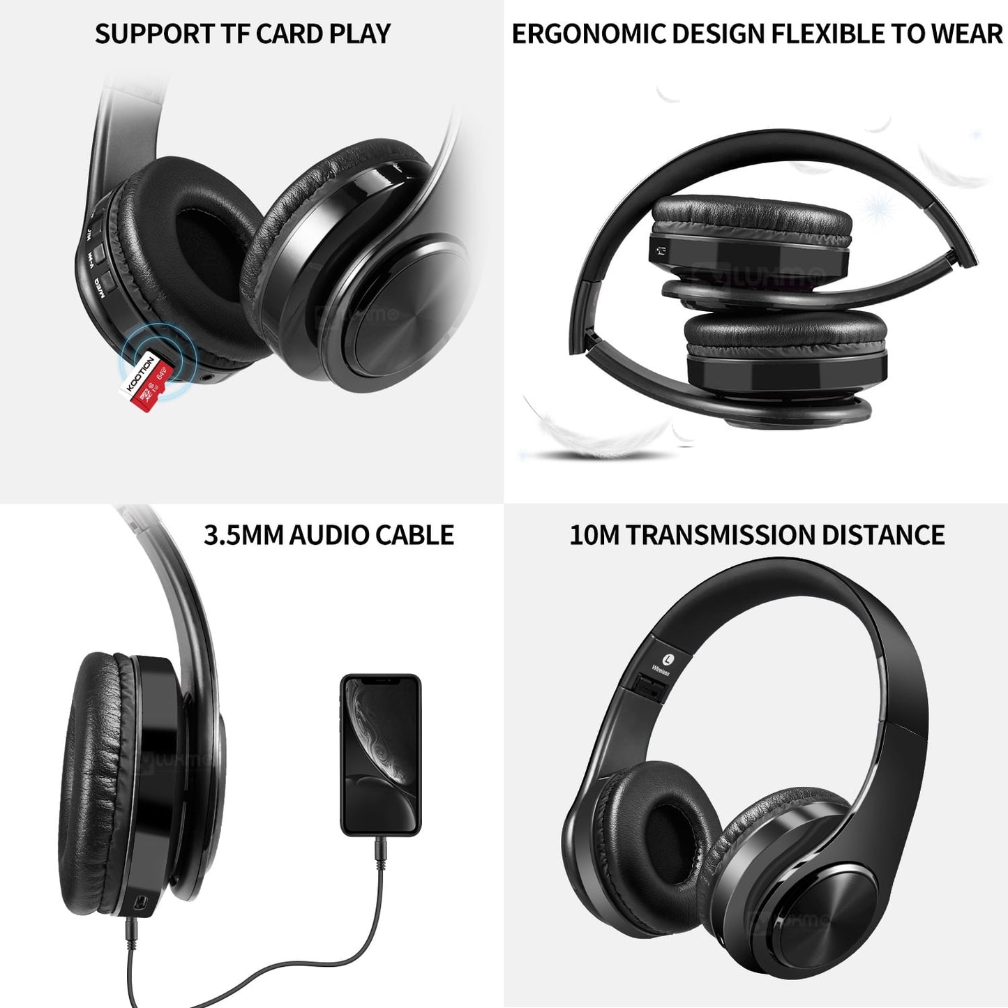 Wireless Bluetooth Noise Cancelling Headphones with Mic – Foldable Over-Ear Headset