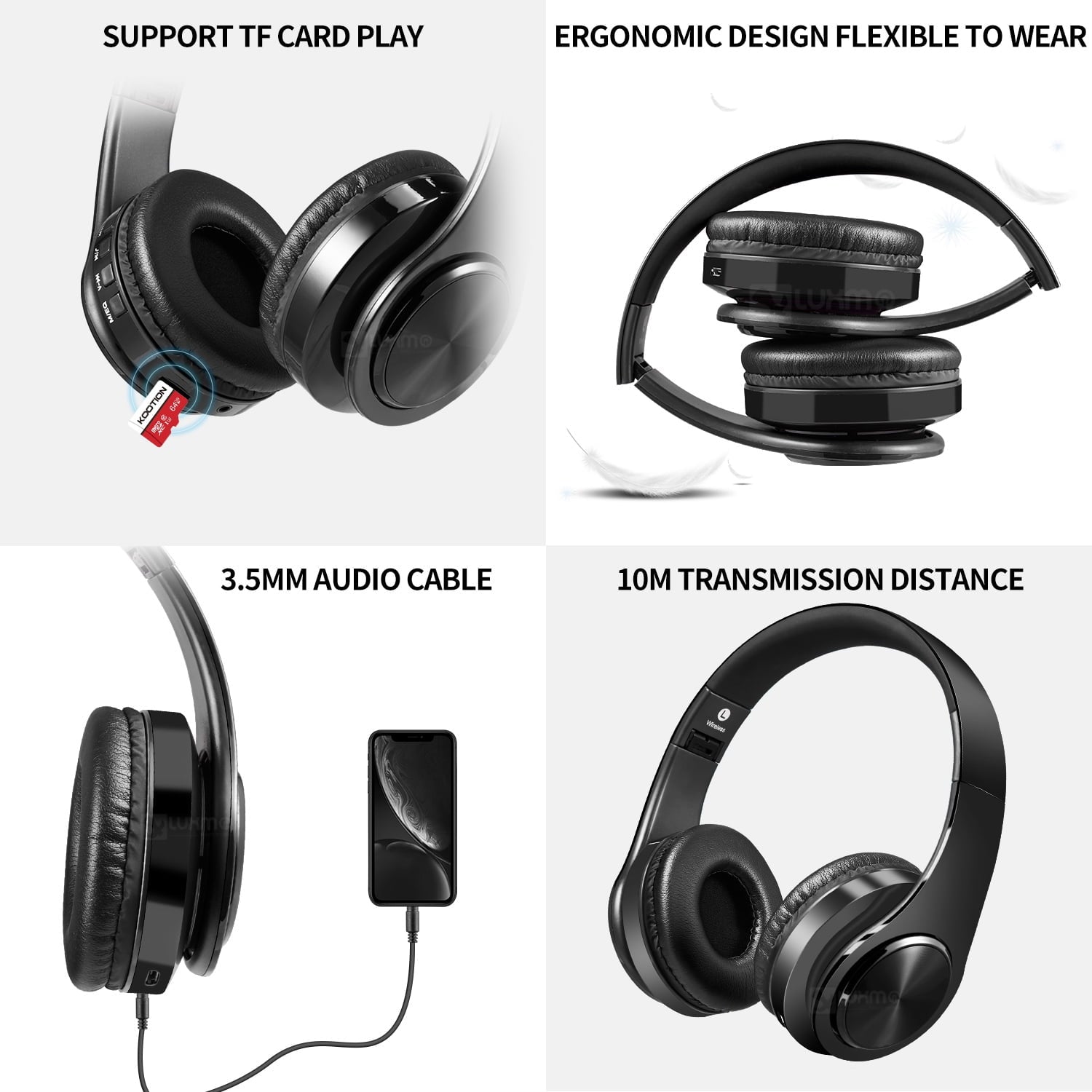 Wireless Bluetooth Noise Cancelling Headphones with Mic – Foldable Over-Ear Headset
