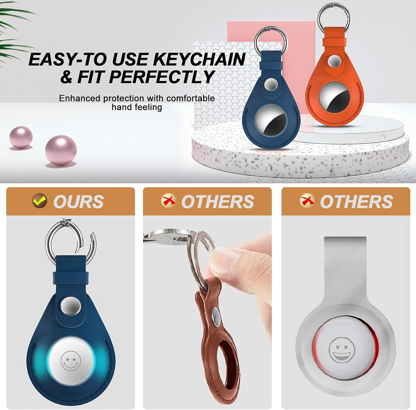 Premium Leather AirTag Holder – 2 Pack Protective Keychain Case
