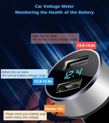 Dual USB Fast Car Charger – 12V/24V Adapter with LED Voltage Meter