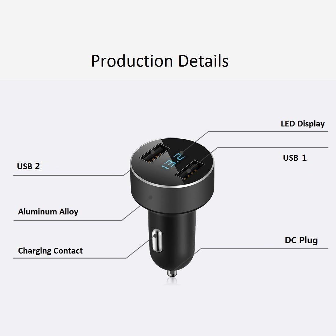 Dual USB Car Charger with Voltage Meter