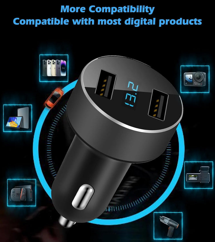 Dual USB Car Charger with Voltage Meter