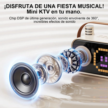 Mini Karaoke Machine for Kids & Adults – Portable Bluetooth Speaker with 2 Wireless Microphones & 15+ Pixel Animations