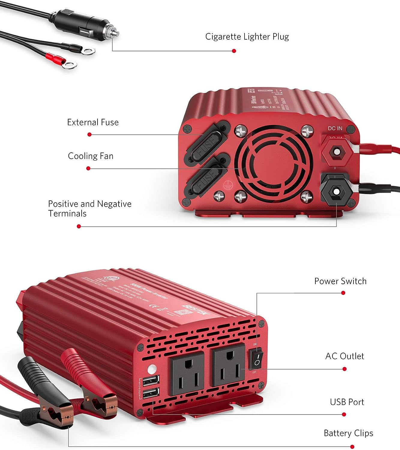 500W Car Power Inverter 12V to 110V