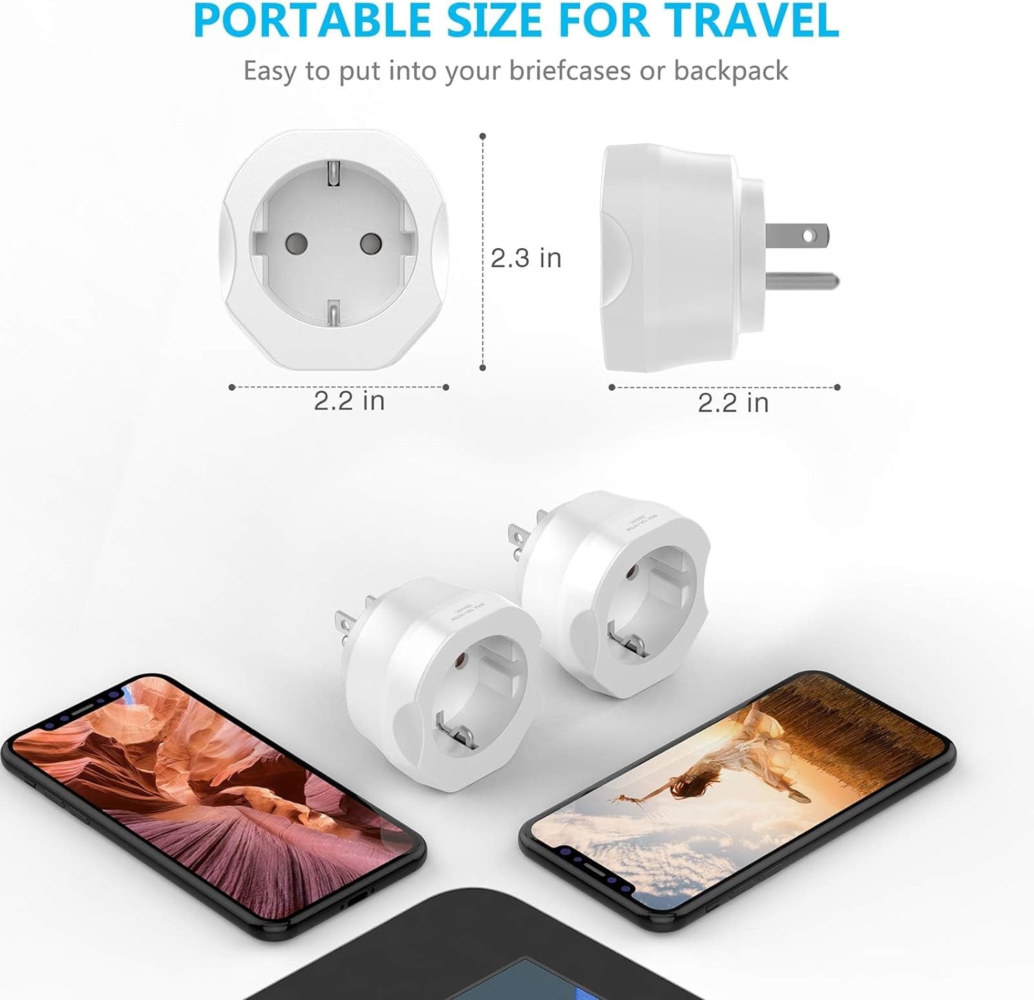 European to US Travel Plug Adapter | Type C/E/F to USA, Grounded