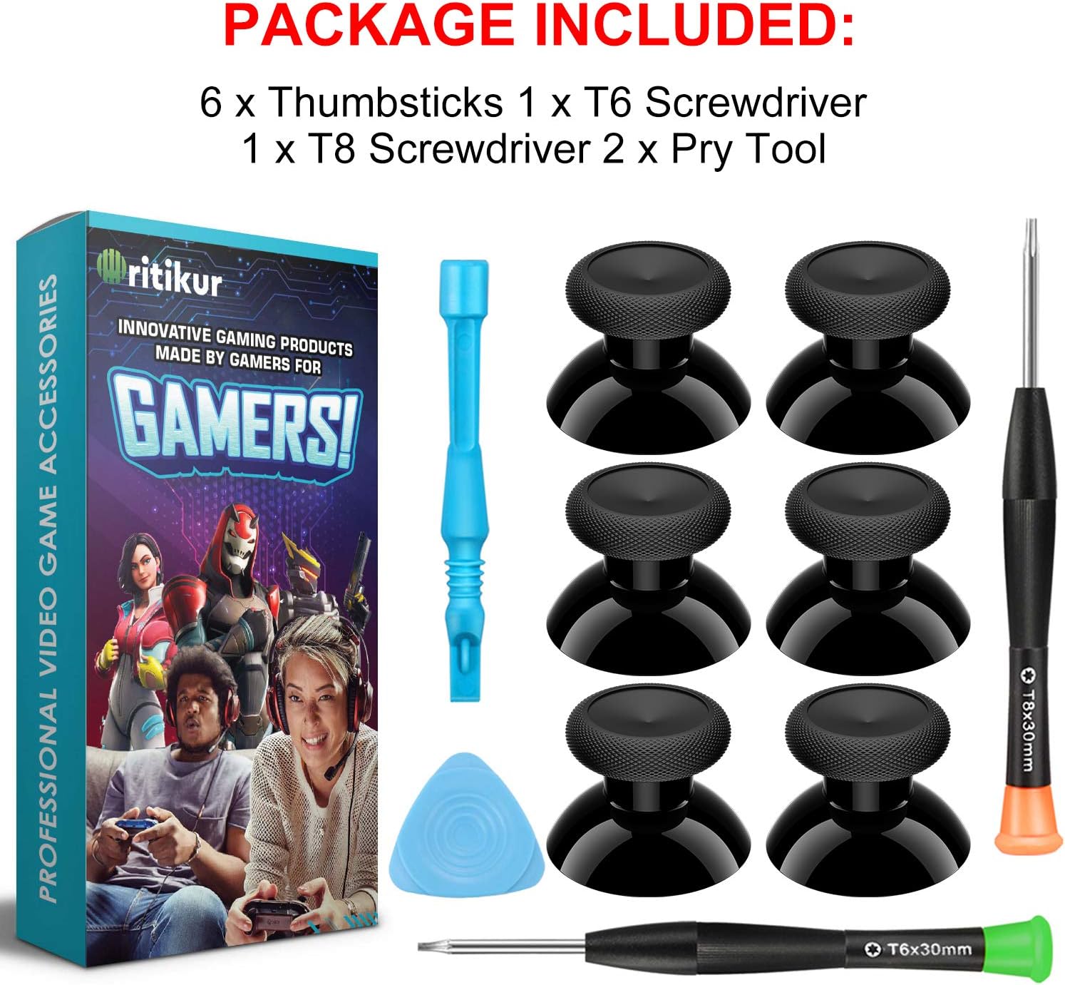 6PCS Xbox One Controller Thumbstick Replacement Kit – Analog Sticks with Repair Screwdrivers