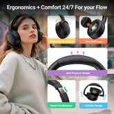 Wireless Over-Ear Headphones with Hybrid ANC – 50 dB Noise Reduction, 120-Hour Battery, 6-Mic ENC, Spatial Audio and Foldable Design
