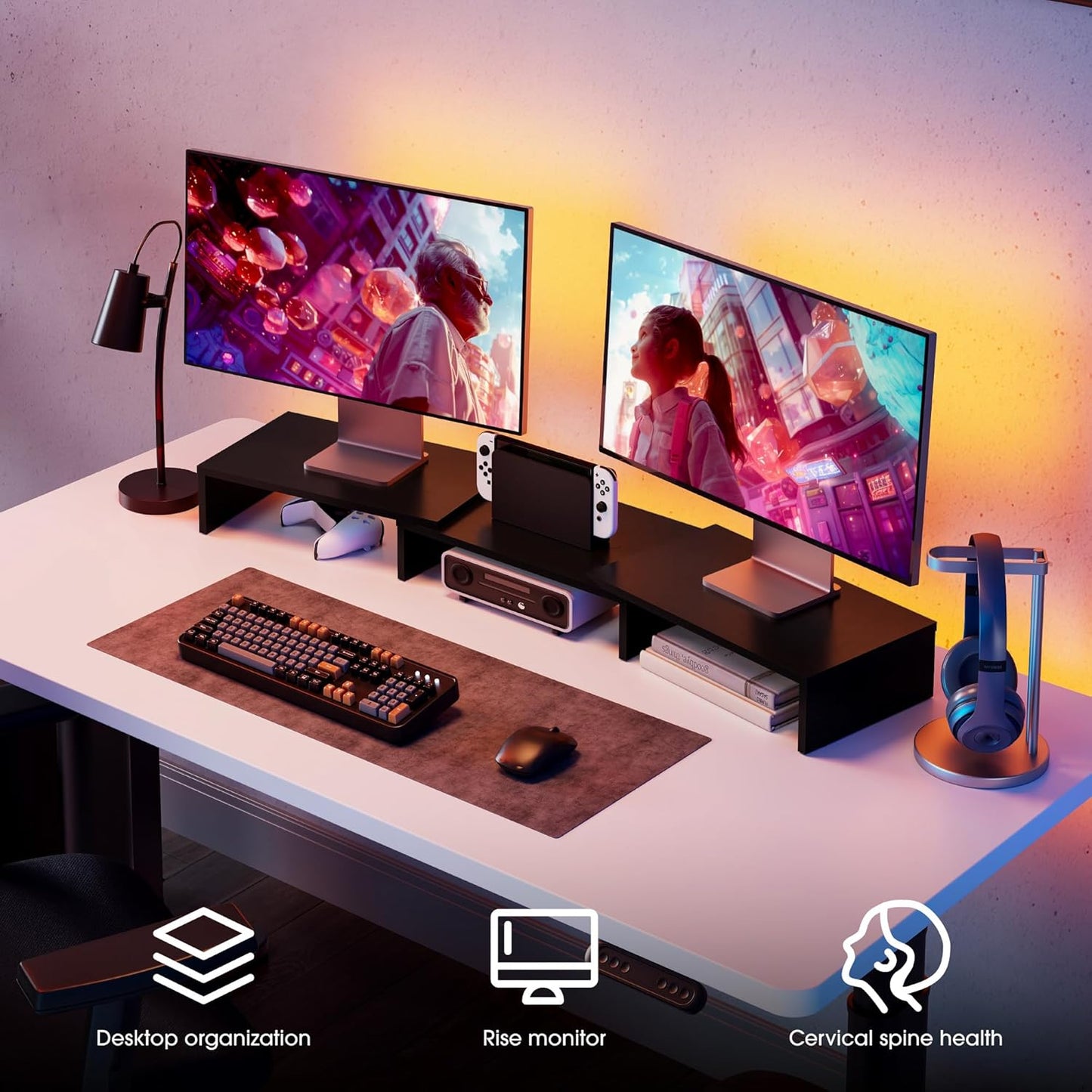 Adjustable Dual Monitor Stand Riser