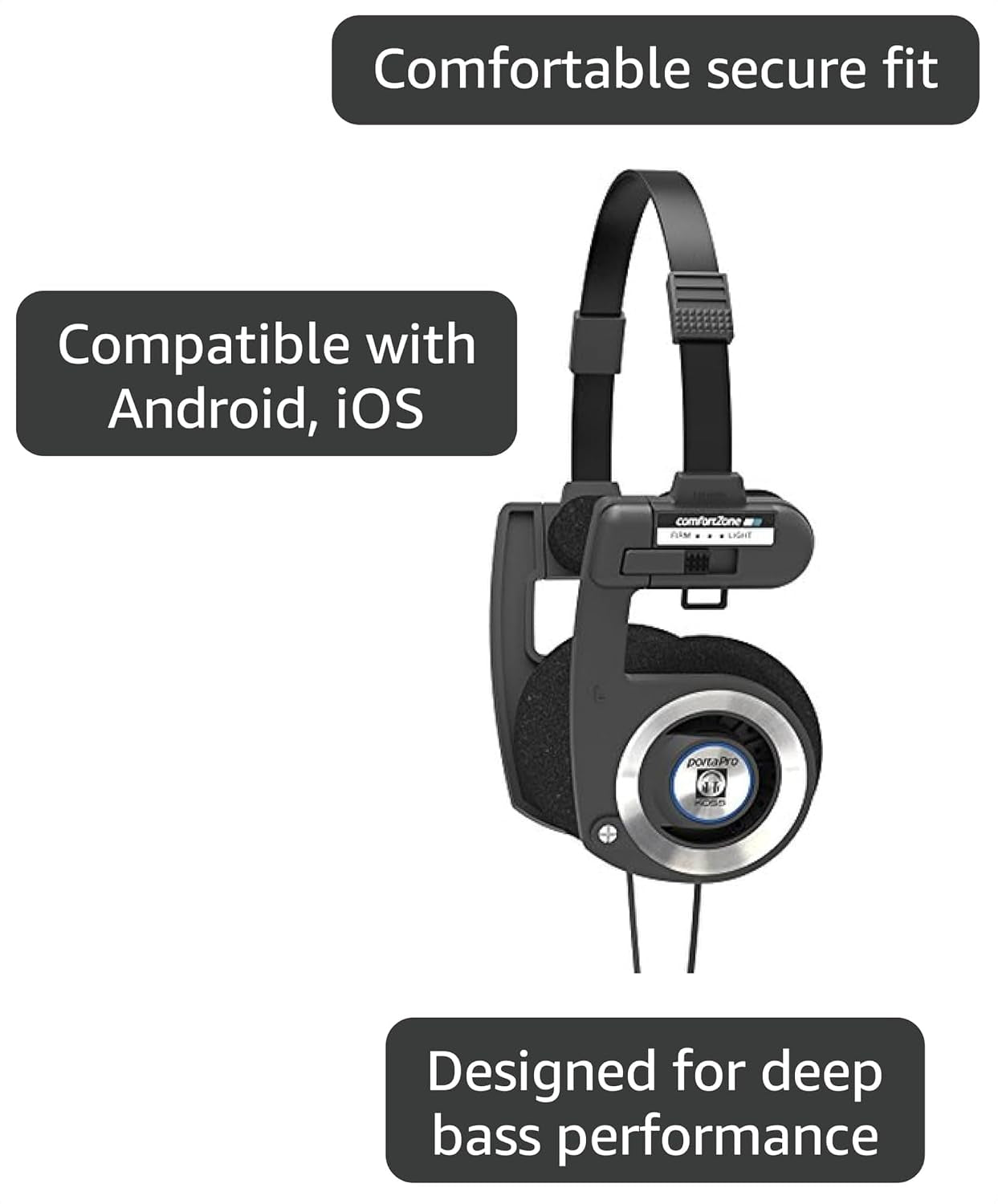 Porta Pro Black Retro 80s Wired On-Ear Headphones (3.5mm)