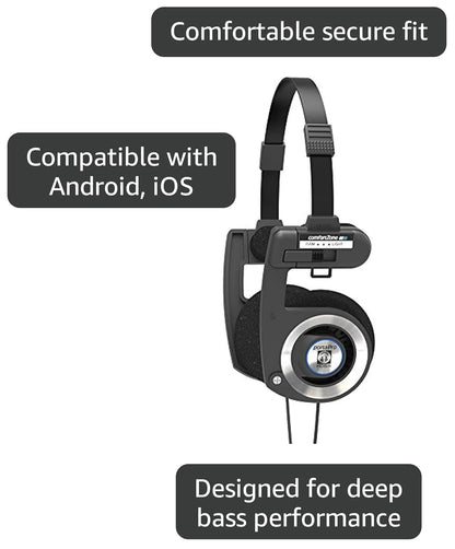 Porta Pro Black Retro 80s Wired On-Ear Headphones (3.5mm)