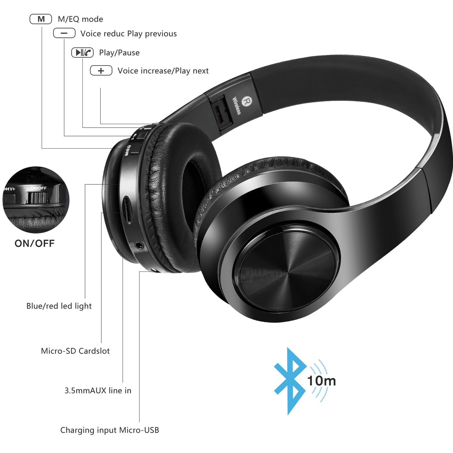 Wireless Bluetooth Noise Cancelling Headphones with Mic – Foldable Over-Ear Headset