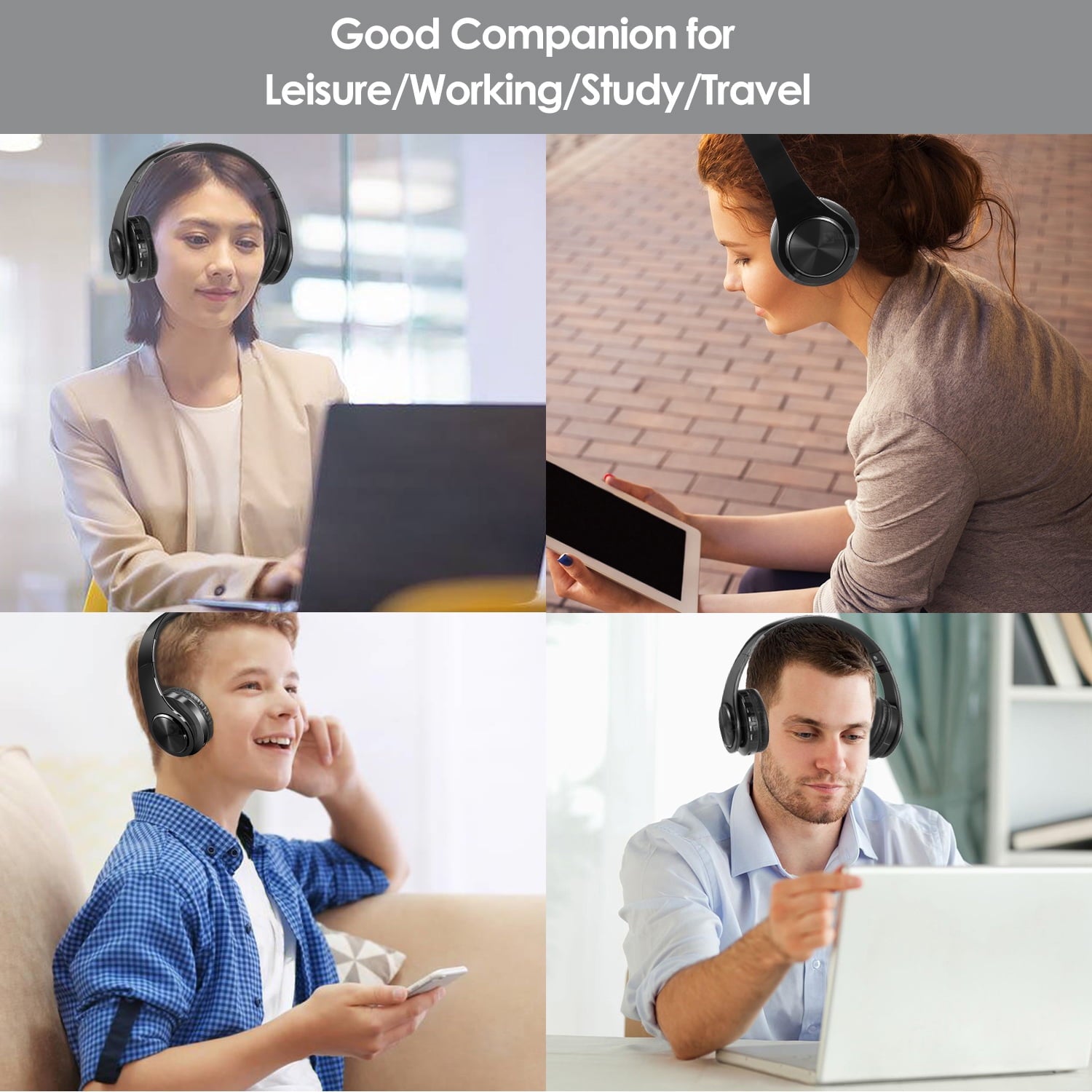Wireless Bluetooth Noise Cancelling Headphones with Mic – Foldable Over-Ear Headset