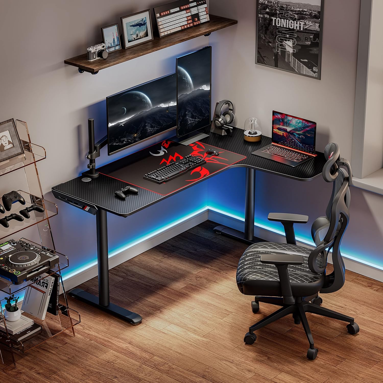 60" L-Shaped Gaming Desk with Cable Management