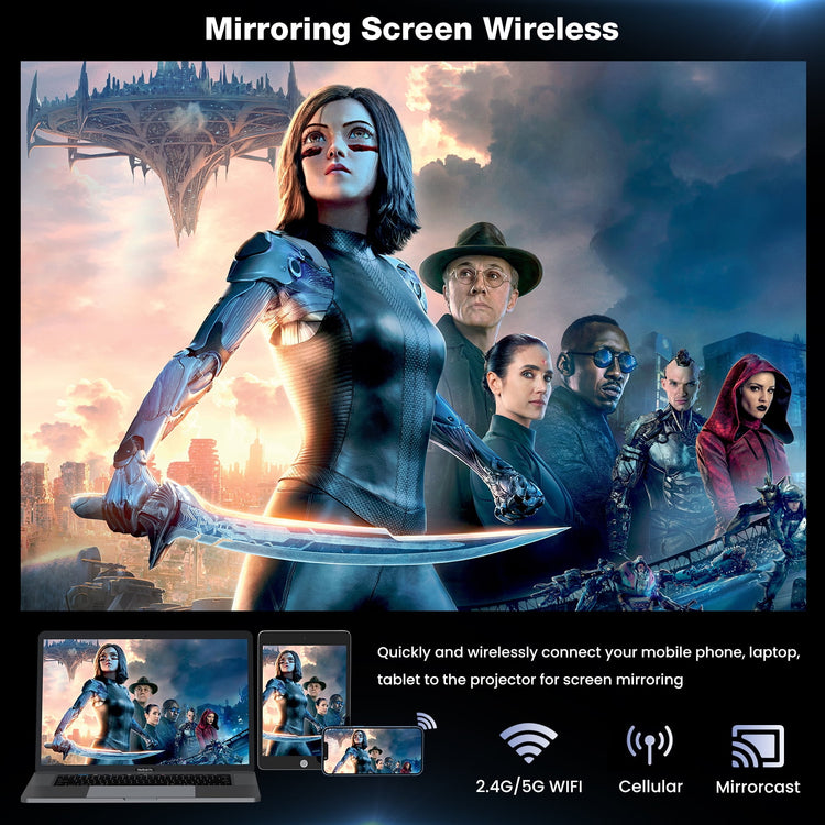 Mini 1080P WiFi & Bluetooth Projector, 4K Supported