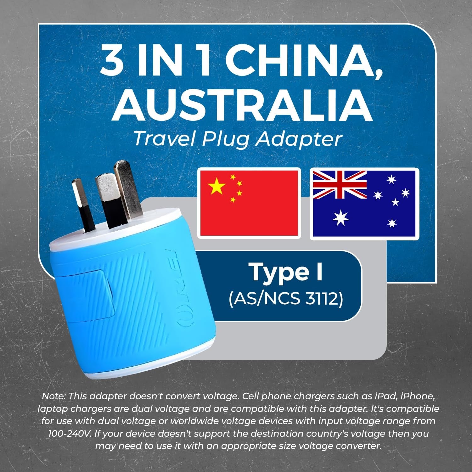 Australia, New Zealand & China Travel Plug Adapter | Type I, Dual USB