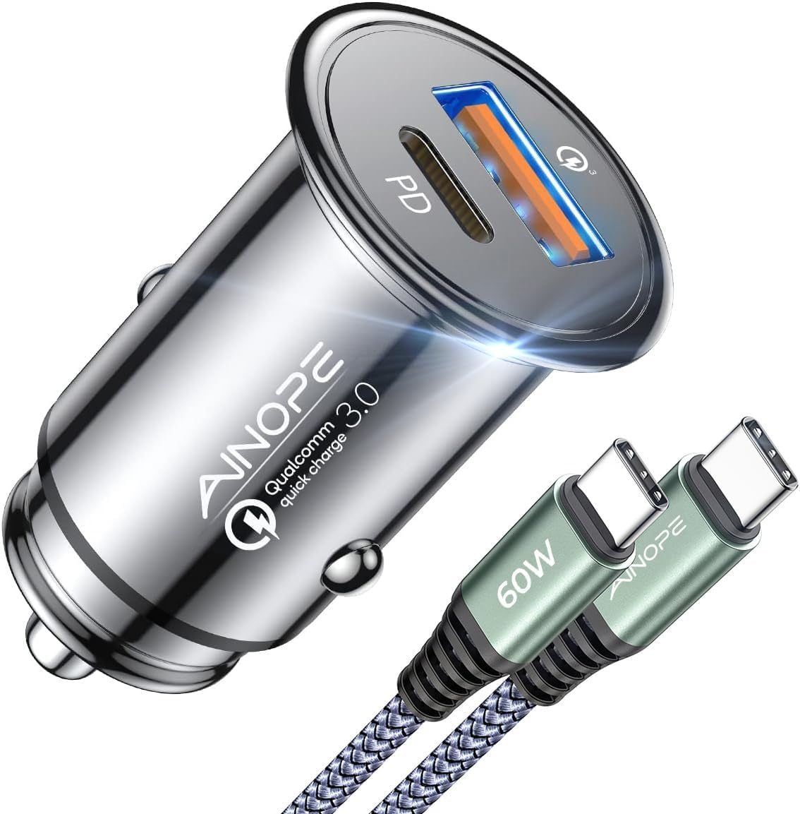 67.5W Fast Car Charger – USB-C & USB Fast Charging Adapter for iPhone & Samsung