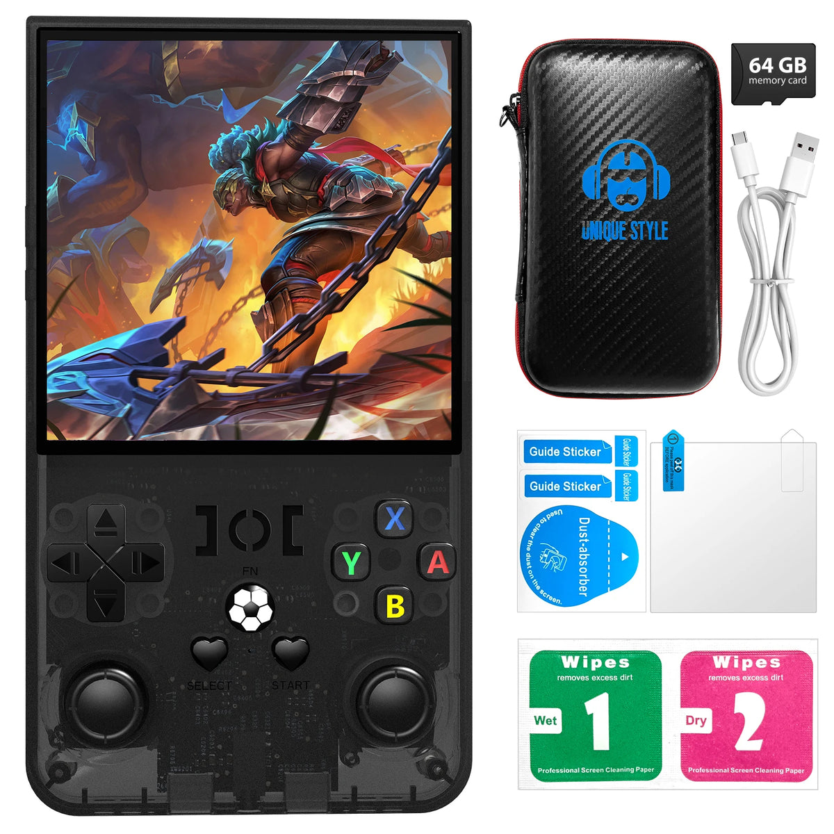 R36MAX Retro Handheld Game Console – 4″ 720×720 IPS Screen, Linux, RK3326, 4000mAh & 64GB/128GB