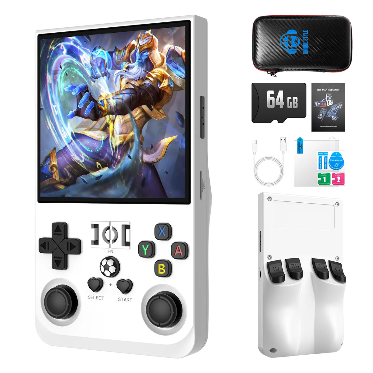 R36MAX Retro Handheld Game Console – 4″ 720×720 IPS Screen, Linux, RK3326, 4000mAh & 64GB/128GB