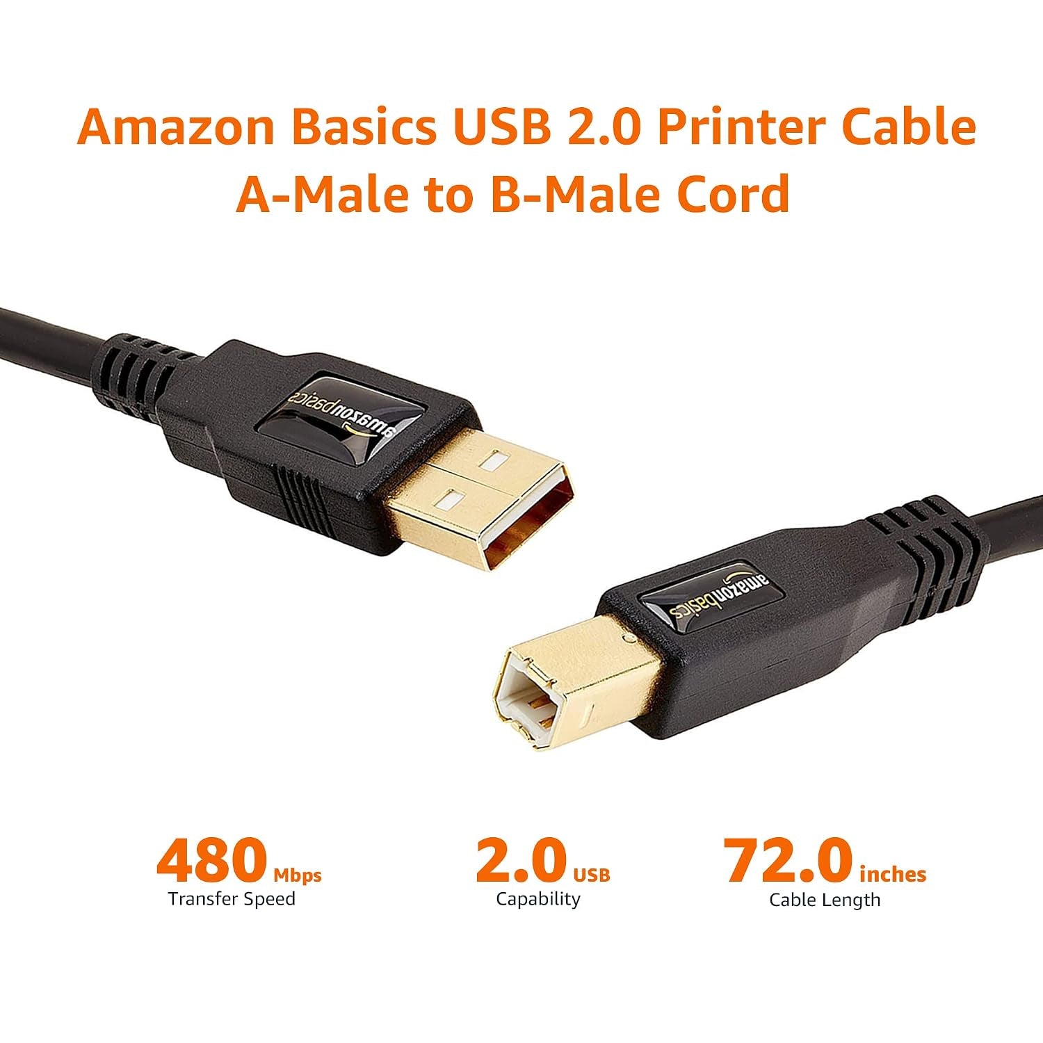 USB 2.0 Printer Cable (USB-A to USB-B, 6ft)