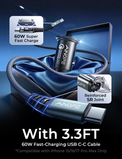 67.5W Fast Car Charger – USB-C & USB Fast Charging Adapter for iPhone & Samsung