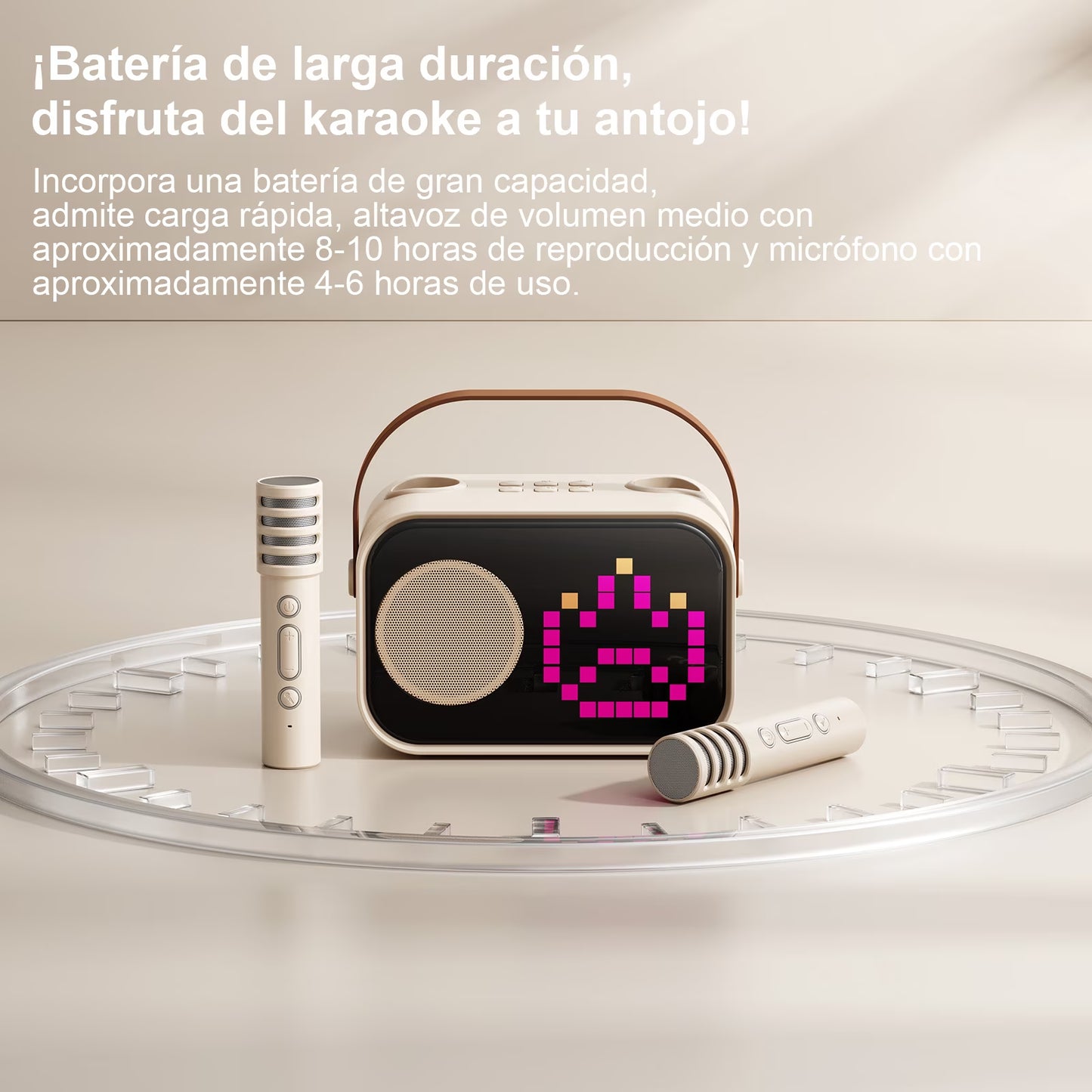 Mini Karaoke Machine for Kids & Adults – Portable Bluetooth Speaker with 2 Wireless Microphones & 15+ Pixel Animations