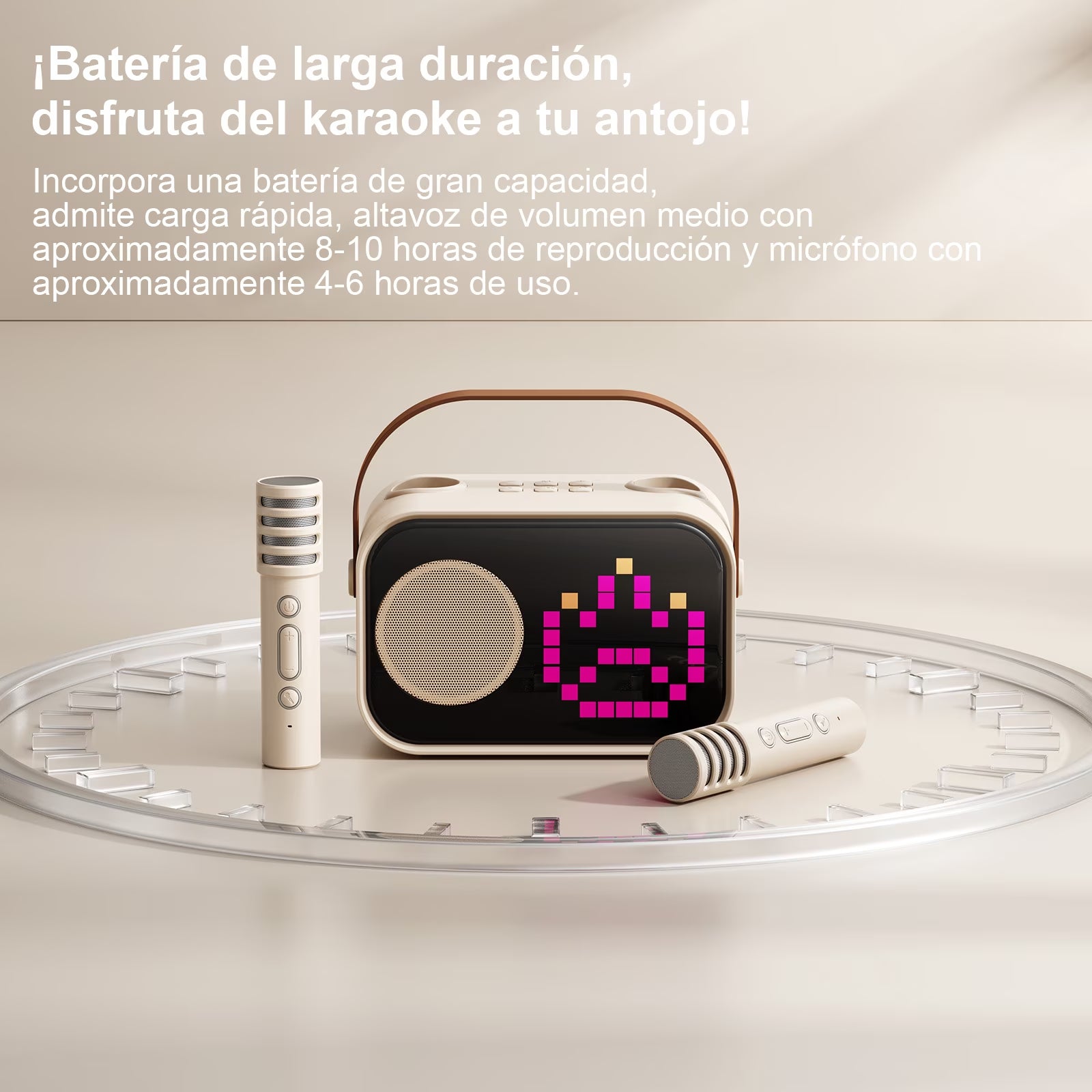 Mini Karaoke Machine for Kids & Adults – Portable Bluetooth Speaker with 2 Wireless Microphones & 15+ Pixel Animations