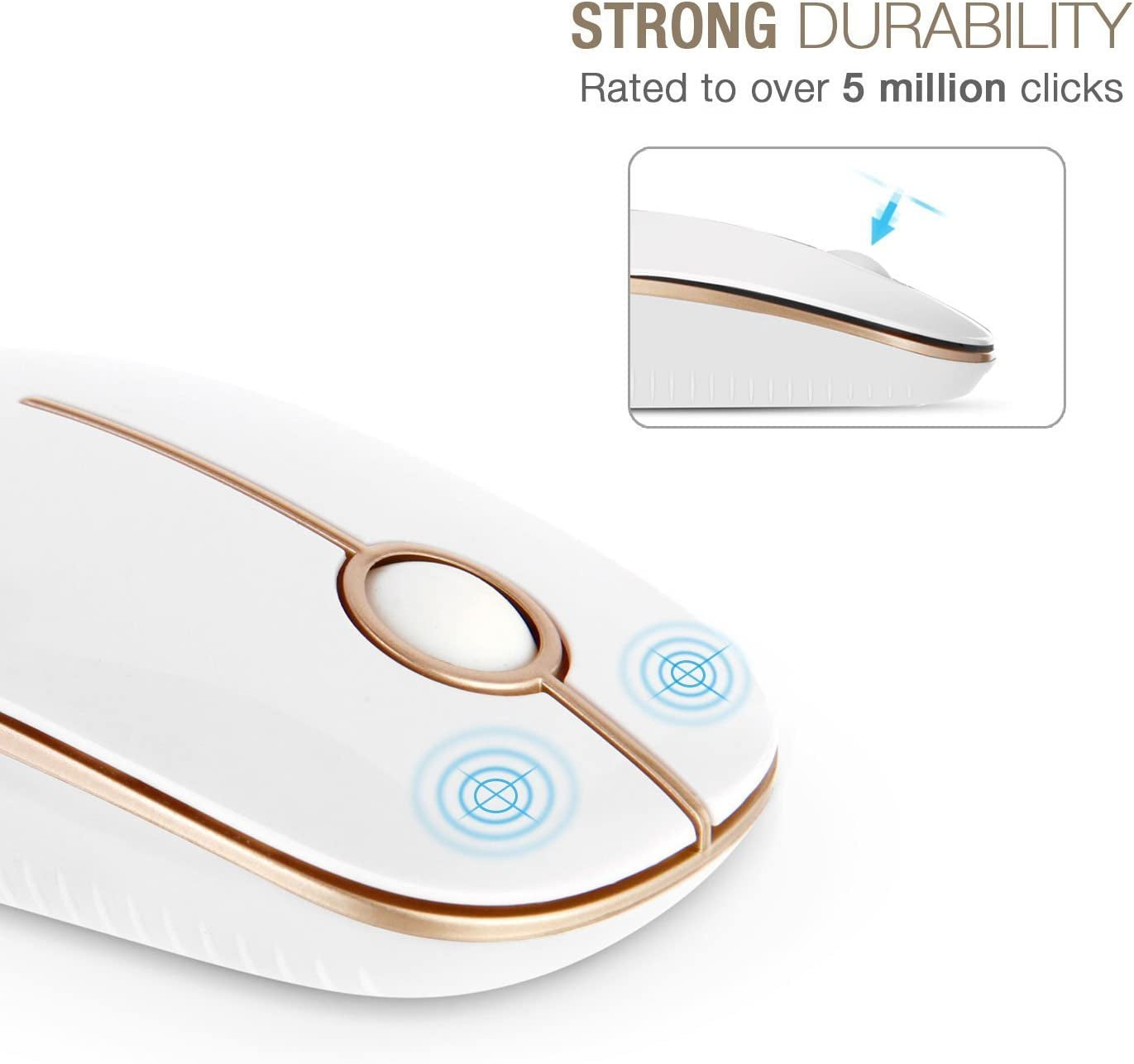 Wireless Slim Mouse – Quiet 2.4GHz USB Optical Mouse for Laptop, PC & Mac