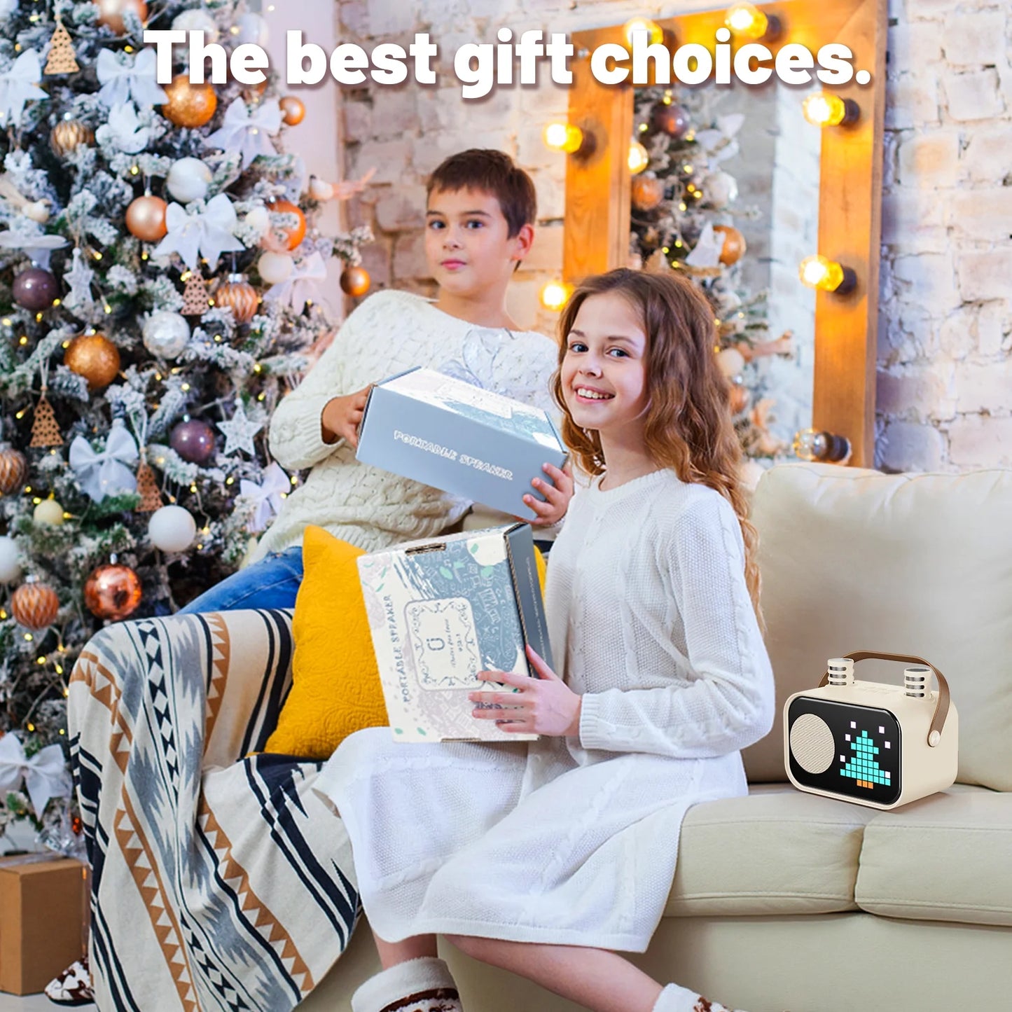 Mini Karaoke Machine for Kids & Adults – Portable Bluetooth Speaker with 2 Wireless Microphones & 15+ Pixel Animations