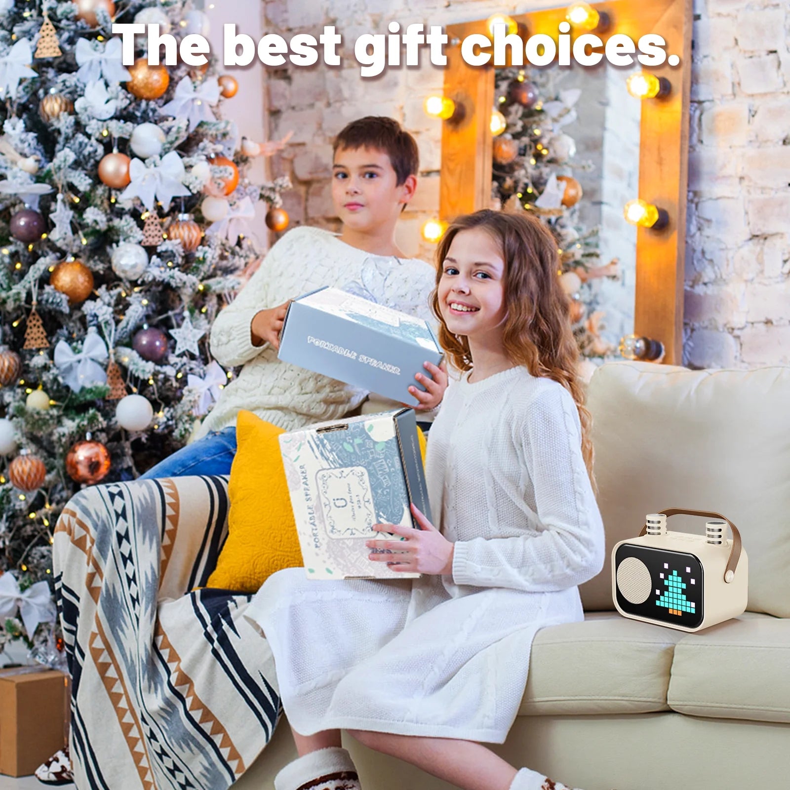 Mini Karaoke Machine for Kids & Adults – Portable Bluetooth Speaker with 2 Wireless Microphones & 15+ Pixel Animations