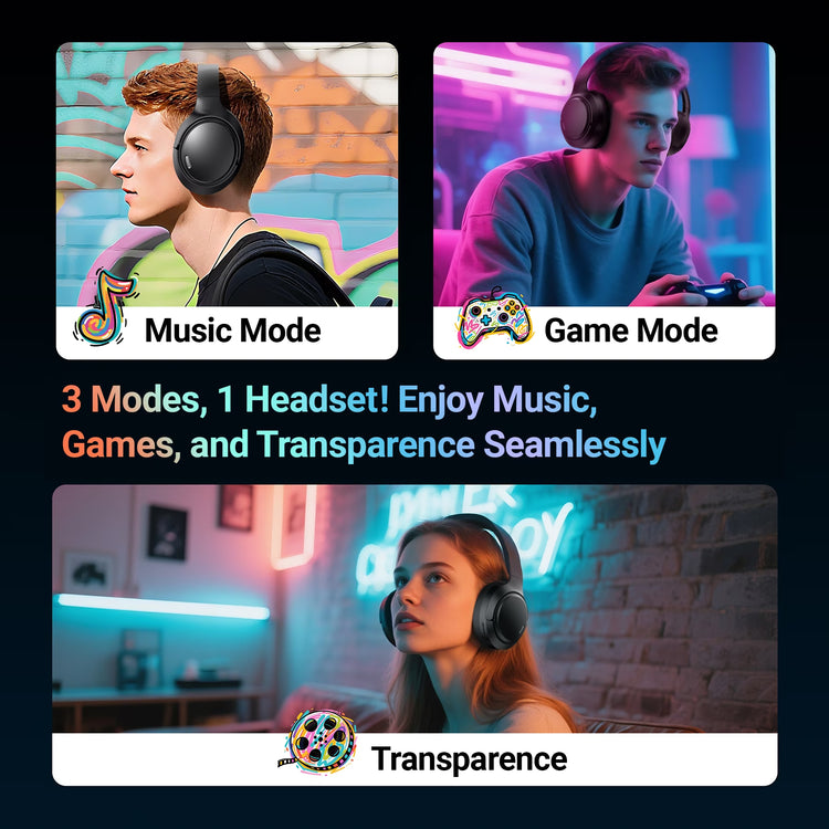 Wireless Over-Ear Headphones with Hybrid ANC – 50 dB Noise Reduction, 120-Hour Battery, 6-Mic ENC, Spatial Audio and Foldable Design