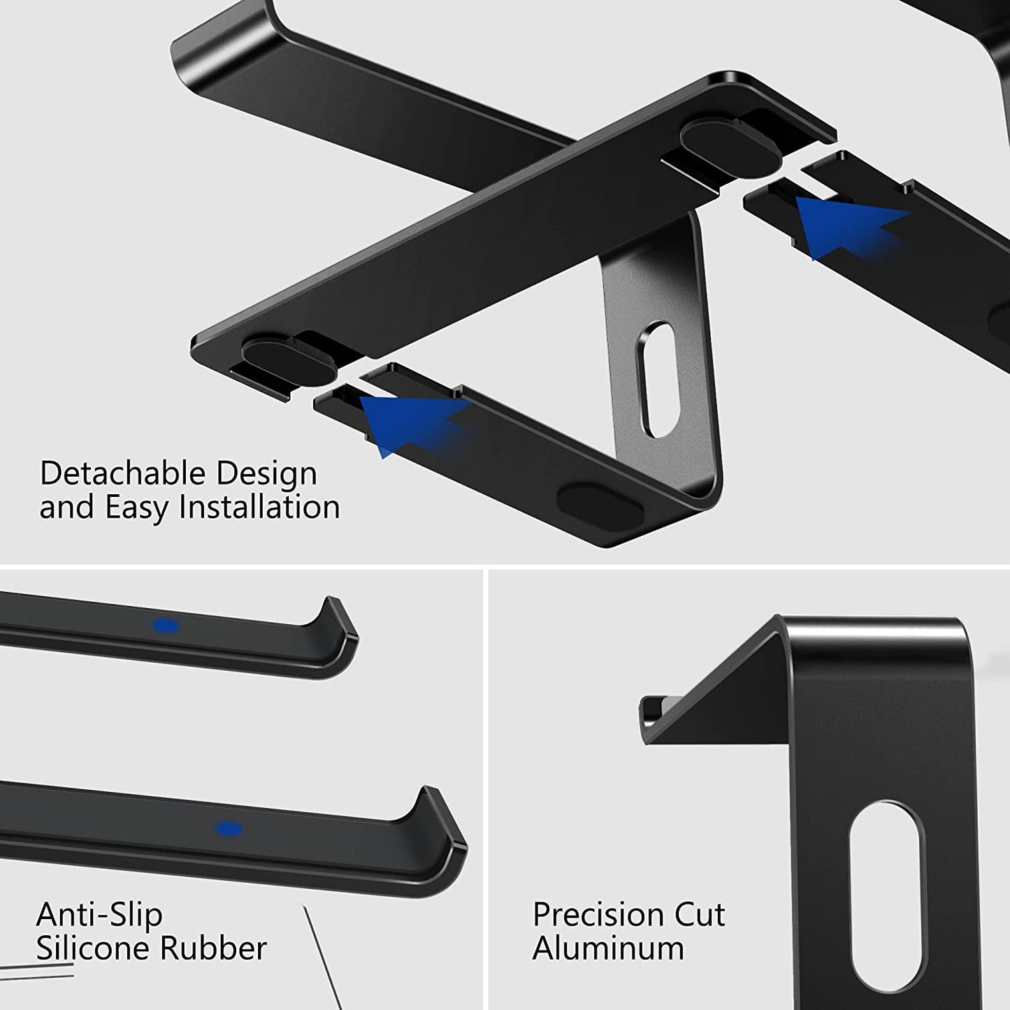 LS03 Aluminum Laptop Stand, Ergonomic Detachable Computer Stand, Notebook Riser, Laptop Mount Compatible with Air, Pro, Dell, HP, Lenovo More 10-15.6" Laptops, Black