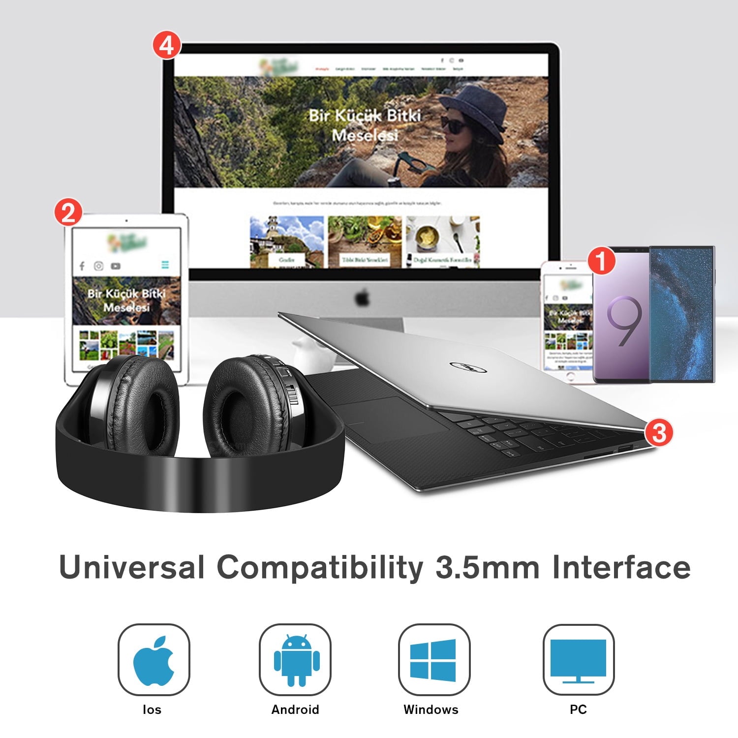 Wireless Bluetooth Noise Cancelling Headphones with Mic – Foldable Over-Ear Headset