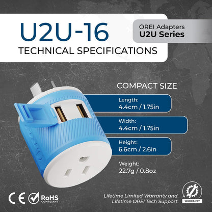 Australia, New Zealand & China Travel Plug Adapter | Type I, Dual USB