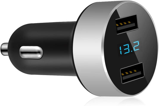 Dual USB Fast Car Charger – 12V/24V Adapter with LED Voltage Meter