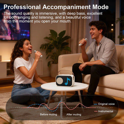 Mini Karaoke Machine for Kids & Adults – Portable Bluetooth Speaker with 2 Wireless Microphones & 15+ Pixel Animations