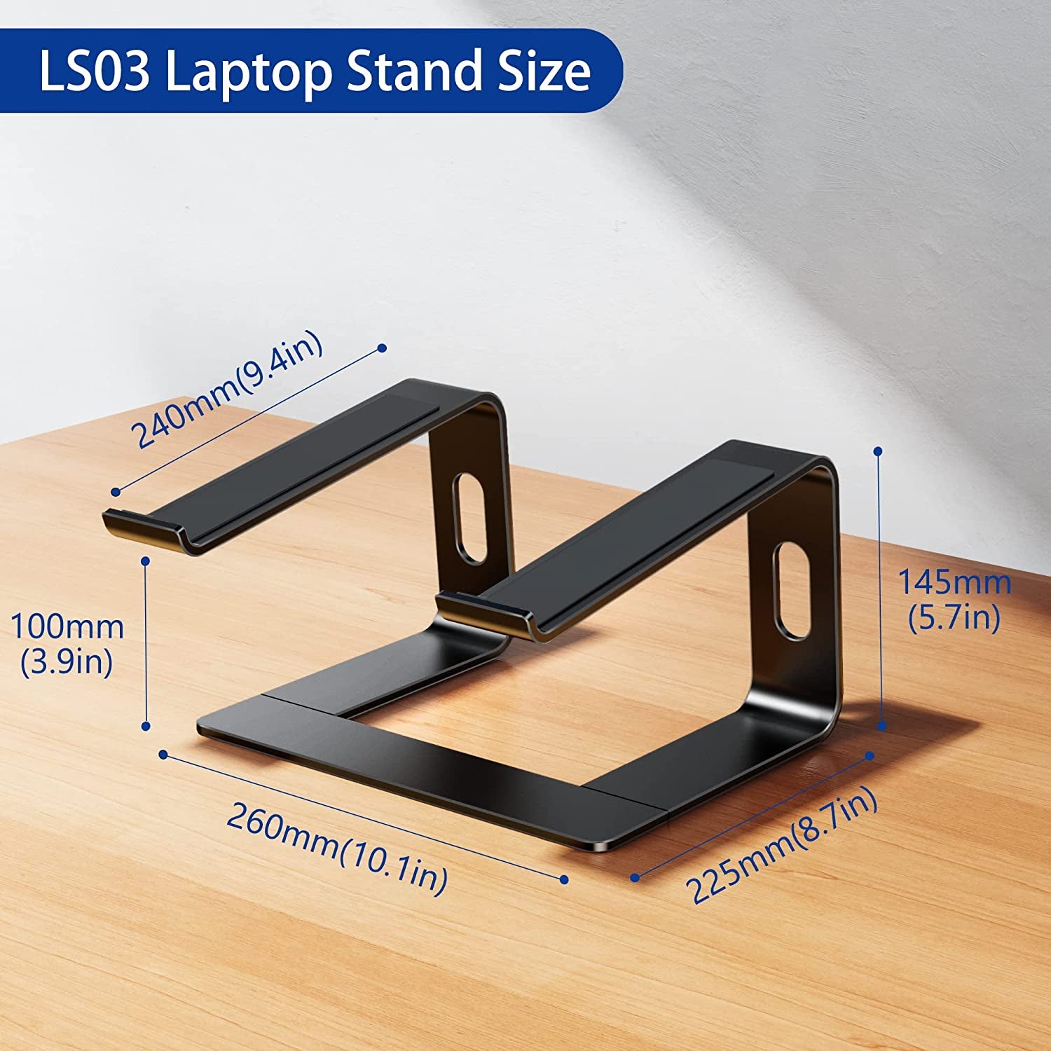 LS03 Aluminum Laptop Stand, Ergonomic Detachable Computer Stand, Notebook Riser, Laptop Mount Compatible with Air, Pro, Dell, HP, Lenovo More 10-15.6" Laptops, Black