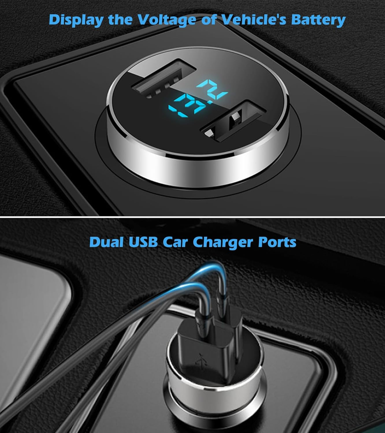 Dual USB Fast Car Charger – 12V/24V Adapter with LED Voltage Meter