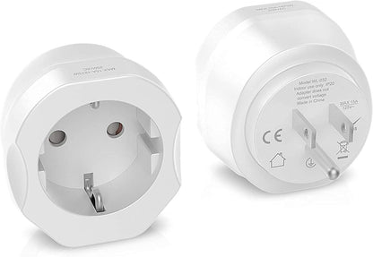 European to US Travel Plug Adapter | Type C/E/F to USA, Grounded