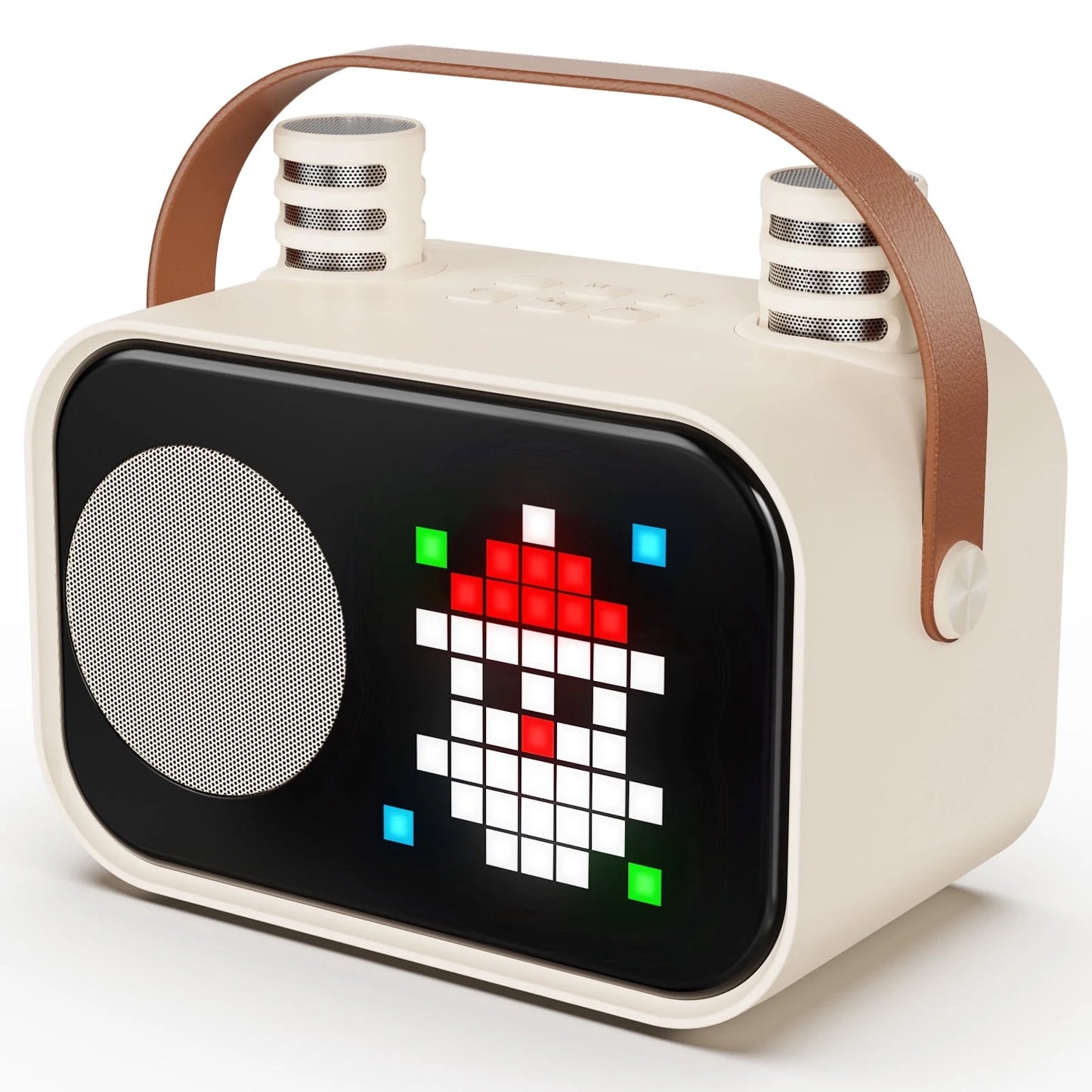 Mini Karaoke Machine for Kids & Adults – Portable Bluetooth Speaker with 2 Wireless Microphones & 15+ Pixel Animations