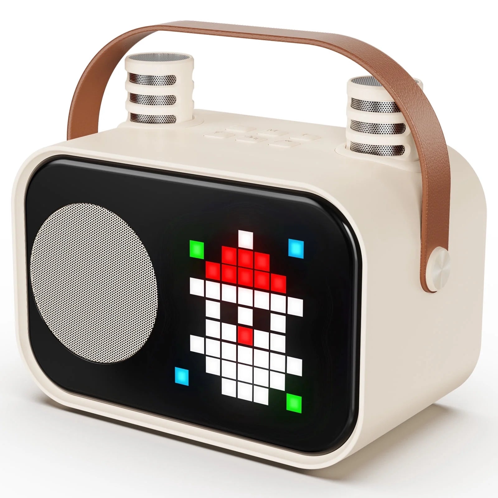 Mini Karaoke Machine for Kids & Adults – Portable Bluetooth Speaker with 2 Wireless Microphones & 15+ Pixel Animations
