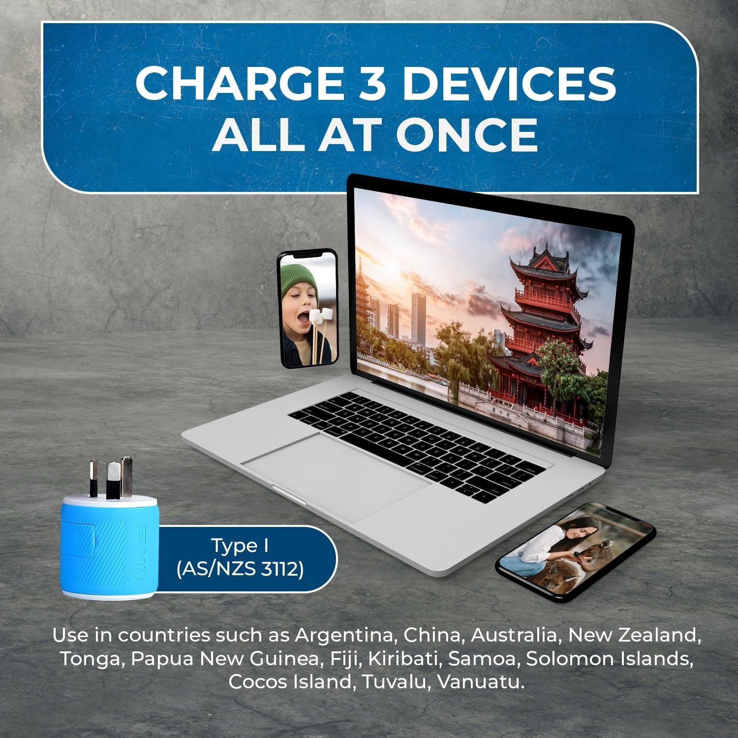Australia, New Zealand & China Travel Plug Adapter | Type I, Dual USB