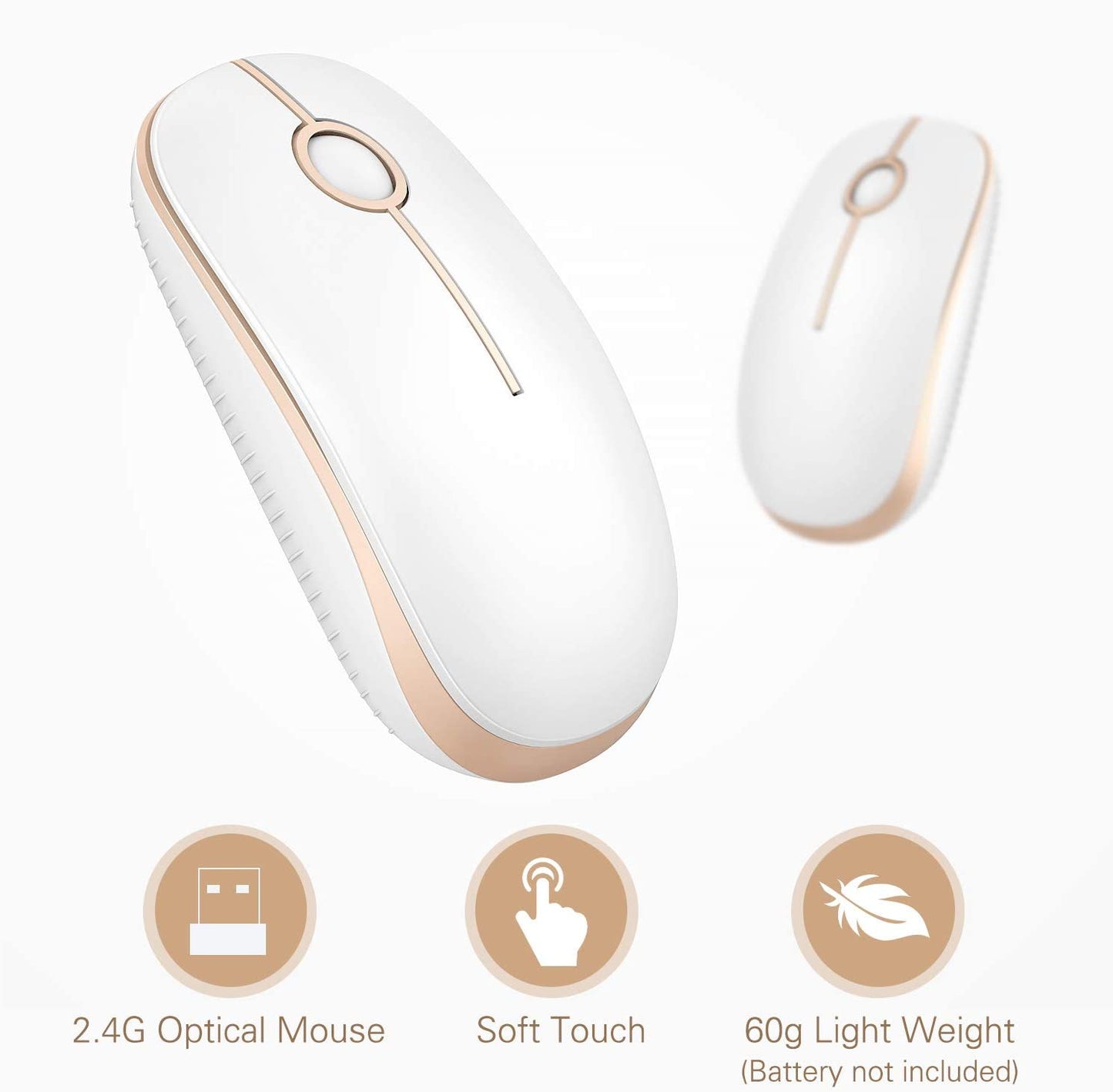Wireless Slim Mouse – Quiet 2.4GHz USB Optical Mouse for Laptop, PC & Mac