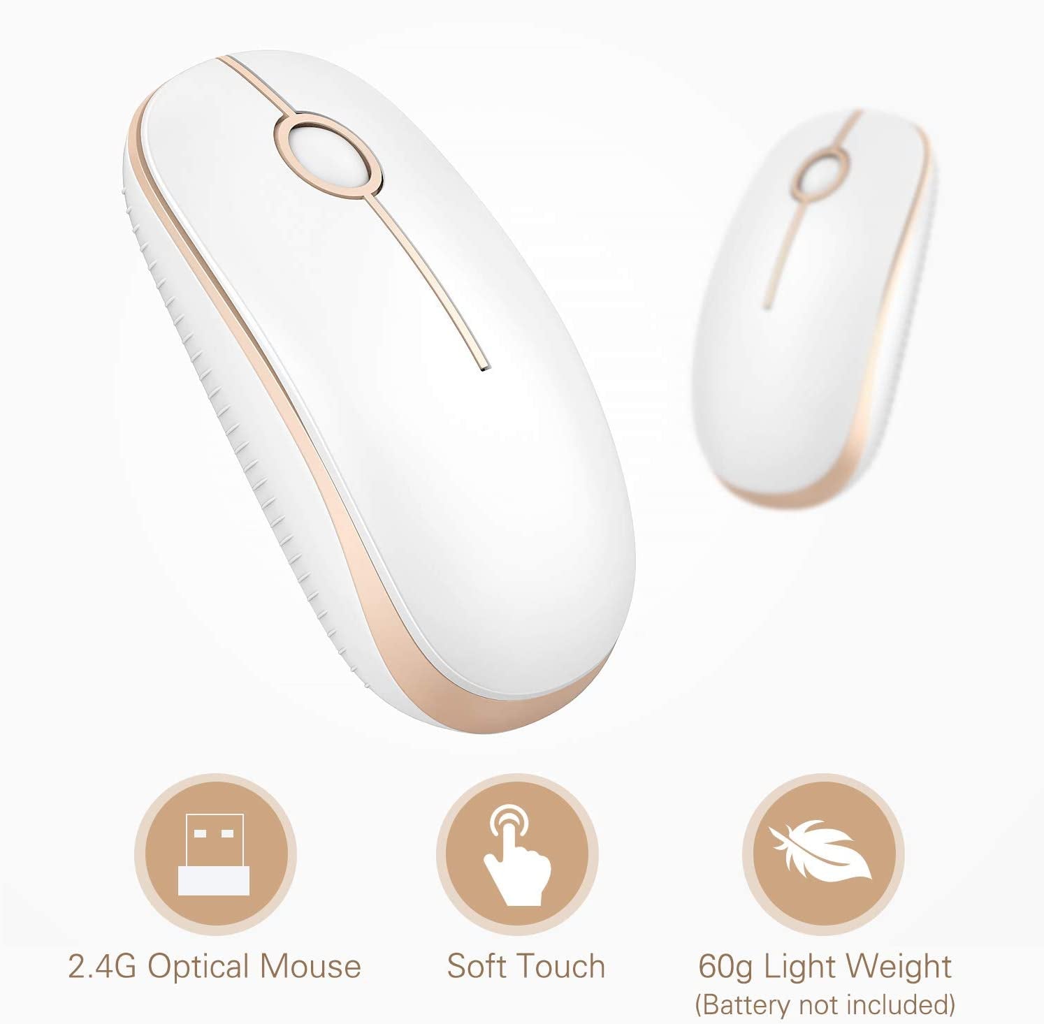 Wireless Slim Mouse – Quiet 2.4GHz USB Optical Mouse for Laptop, PC & Mac