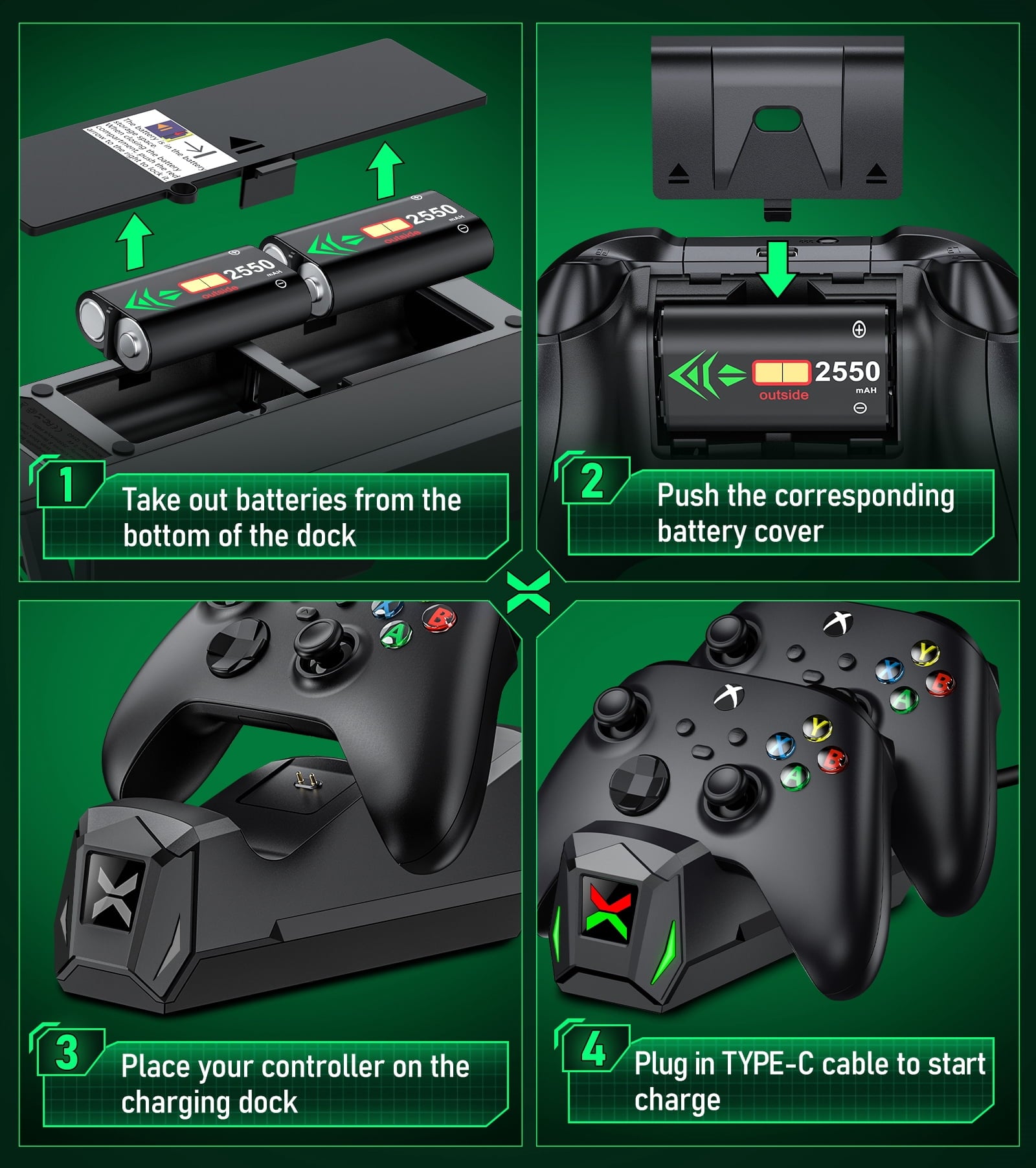 Xbox Controller Charging Station with 2 Battery Packs